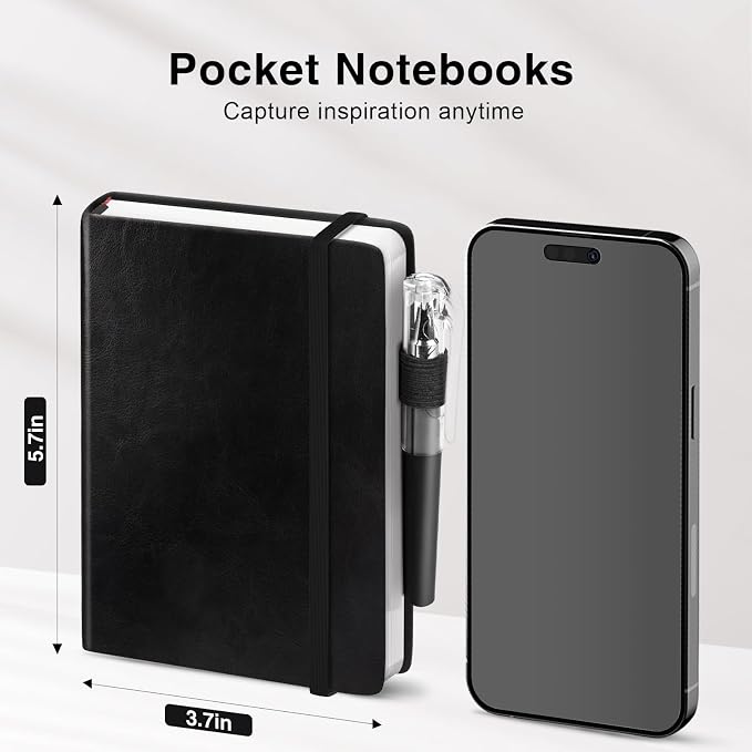 Oucaru Small Notebook College Ruled, 3 Pack (Black) 3.7x5.7 in Pocket Notebook Journaling Notebooks Mini Hardcover Lined Note Pads with Pens for Work Business Travel and Office Supplies