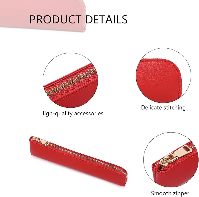 Slim Pencil Case Small Pencil Pouch Pen Case (Bright Red/FL)