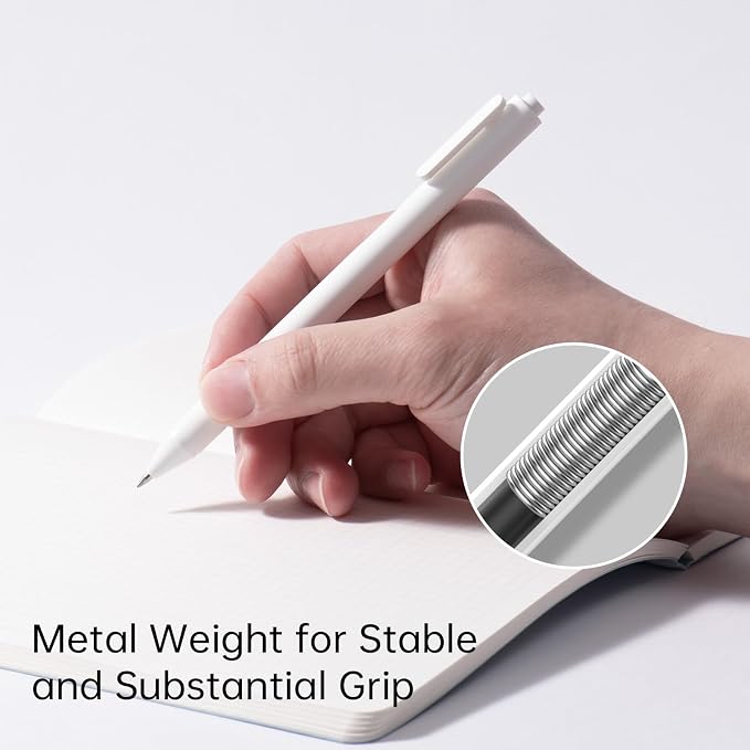 Kaco PURE White Gel Pens 0.7mm Fine Point Black Ink 10 Count, Quick Dry Smooth Writing, Aesthetic Office Supplies Refillable Retractable Low Center of Gravity