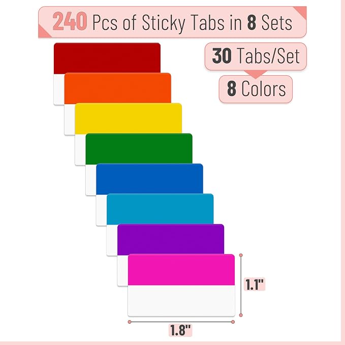 Mr. Pen- Sticky Index Tabs, 240 Pcs, Vibrant Sticky Tabs for Notebooks | Page Markers, Page Tabs for Binders, Page Tabs Sticky Tabs for Books, Notebook Tabs, Book Sticky Tabs for Notebooks