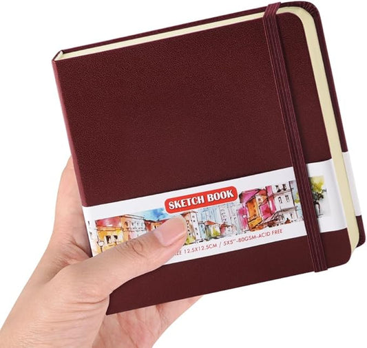 Square 5x5in 80gsm 192Pages Hardcover Notebooks Blank Sketchbooks | Travel Journal Pocket Sketchbook Art Creation Paint Writing Diary Memo Planner Sketchbook PU Cover