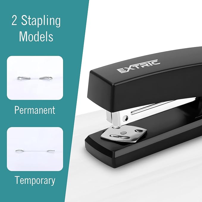 EXTRIC Staplers for Desk Black Stapler Heavy Duty 12 PK 25 Sheet Capacity | Heavy Duty Desk Staplers with a 25 Sheet Capacity, Jam Resistant, Flat-Opening Design for Office or School