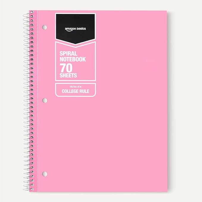 Amazon Basics College-Ruled Spiral Notebooks, 70 Sheets, 10.5" x 8", Perforated Pages, Assorted Pastel Solid Colors, 5-Pack