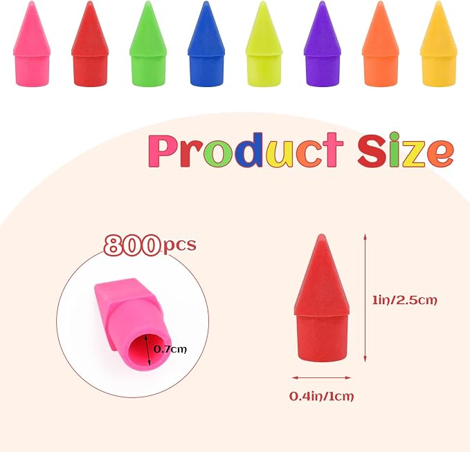 800PCS Pencil Top Erasers, Chisel Shape Arrowhead Cap Erasers, Latex Free Pencil Eraser Toppers Assorted Colors for School Packs, Christmas Favors, Games, Prizes, Classroom Home Office