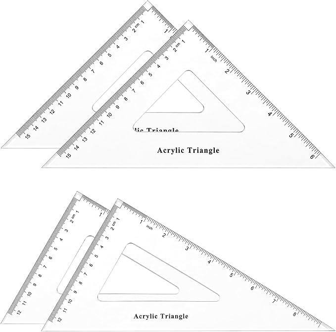 Coopay 4 Pack Large Triangle Ruler Set Square, 30/60 and 45/90 Degrees | Triangle Ruler, Triangle Hollow, Math Drawing Drafting, Back to School, School Supplies, Classroom Supplies, Office