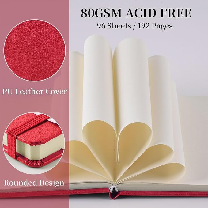 5x5" Pocket Sketch Book,80gsm Hardcover Art Sketchbook for Drawing Journal | PU Cover,Blank Paper,96Sheets/192Pages,Lay-Flat,Portable Travel Creation Paint Diary Memo Planner,Dry Media.Red