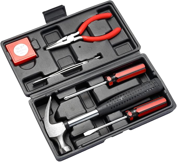 Hand Tool Set,Includes – Hammer, Screwdriver Set, Pliers (Tool Kit for the Home, Office, or Car) (Red)