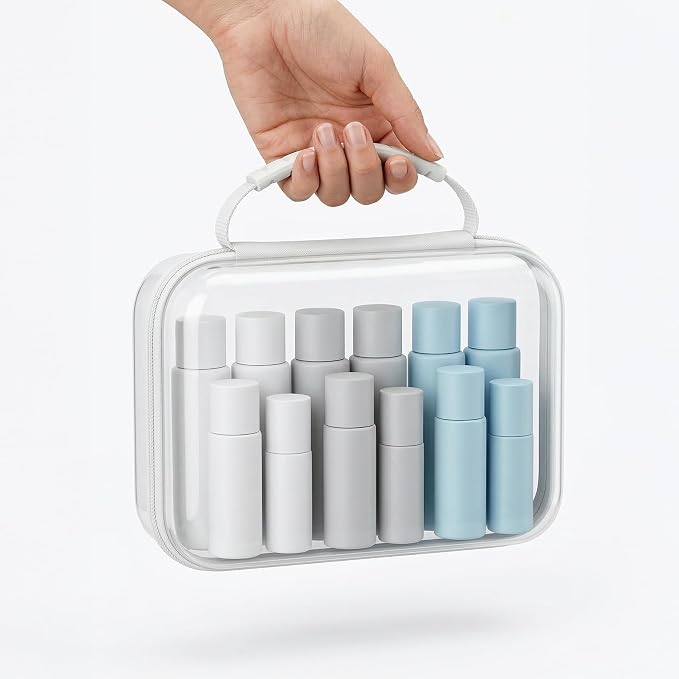 Large Toy Storage Bags with Handle,Clear Hard Shell Zipper Case, 3 Pcs Travel Toiletry Bag,Waterproof toys storage and Organizer Bags for Puzzles,Diapers,Cosmetics,Reusable Organizer Pouch (White1)
