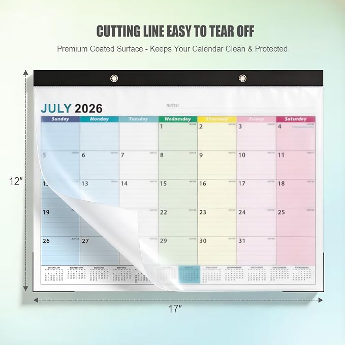 COMIX Desk Calendar 2026-2027, 17" x 12" Monthly Desktop Planner Pad with Frosted Cover, 18 Months July 2026 to December 2027, Thick 120 GSM Paper for Office School Home