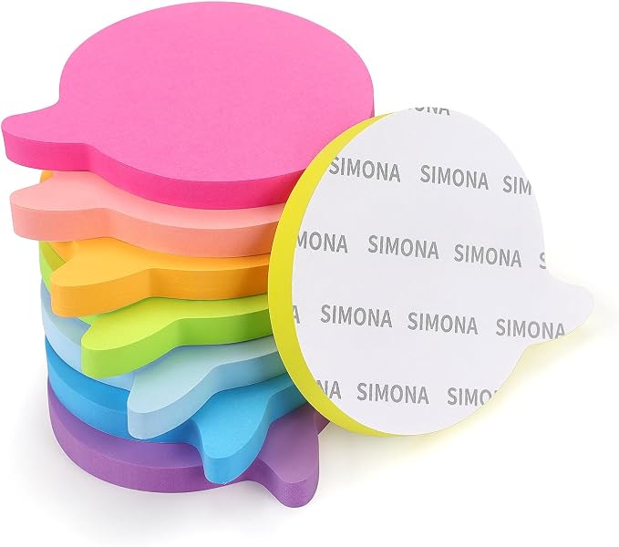 SIMONA Bubble Shape Sticky Notes 8 Bright Colors, 600 Sheets | Cute Bubble Design Self-Sticky Note Pads, 8 Assorted Bright Colors Sticky Notes for Office, School, Family