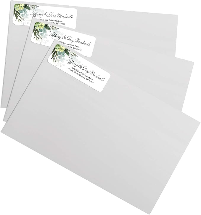 Floral Greenery Rolled Address Labels/Roll of 250 Personalized Address Labels/Designer Return Address Stickers in Elegant Plastic Dispenser