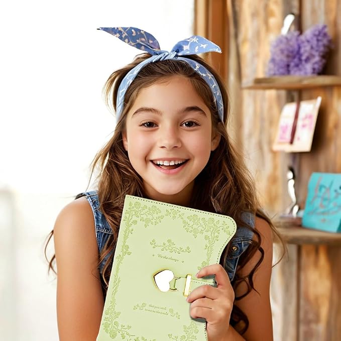 Hoci Poci Diary with Lock and Keys for Girls Gift Ideas, 360 Pages Journal | Elegant Gift Box for Teen Girls, B6 Gold Edged Pages Refillable Notebook with Pen and Bookmark for Writing, Garden Matcha
