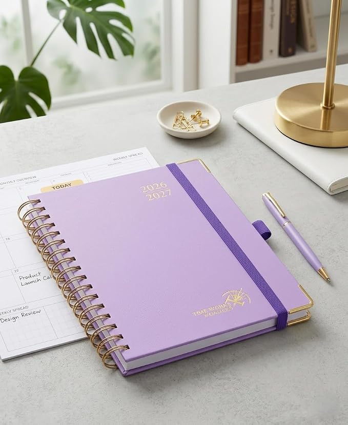 POPRUN 2026-2027 Weekly Planner 6.25" x 8.5" Weekly and Monthly Planner | Jul 2026 - Jun 2027 Daily Agenda Book with Hourly Schedule, Tabs, Hardcover, School and Office Supplies- Violet
