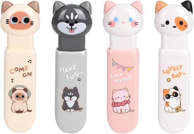 4-Count Cute Cat Correction Tape, Retractable Tape for School & Office | Cute cat design with smooth application and tear-resistant tape, perfect for correcting notes, homework and office documents.