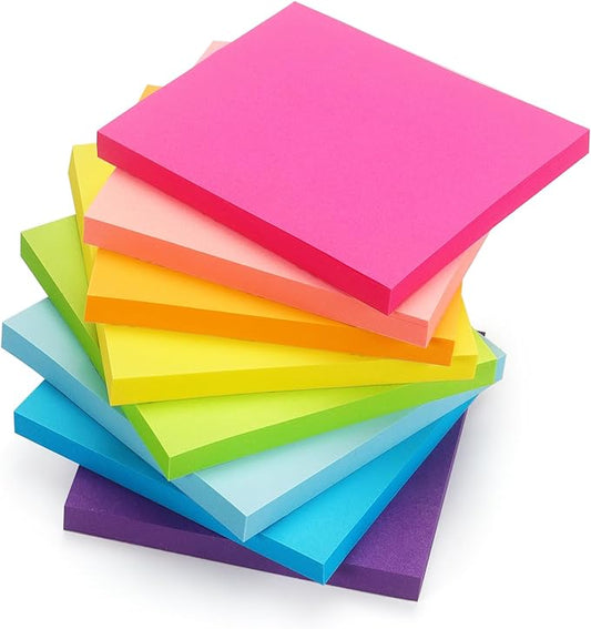 Early Buy Sticky Notes 3 in x 3 in, 8 Bright Color 8 Pads, 60 Sheets/Pad