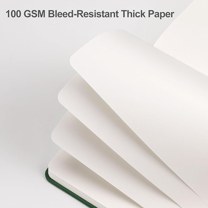 EMSHOI Blank Journal Notebook, 192 Pages, A5 Size (5.7'' x 8.3'') | Leather Hardcover, 100 GSM Thick Paper, Unlined, Plain, for Sketching, Drawing, Painting, Sun Debossed (Dark green)