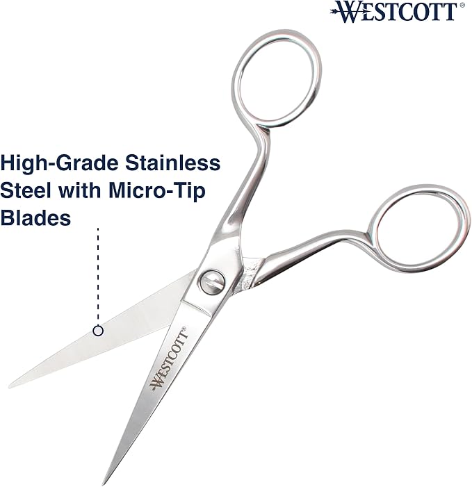 Westcott 6in Forged Paper and Fabric Scissors, Precision Scissors for Sewing and Crafts, Art, Office