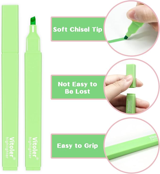 Vitoler Bible Highlighters,Aesthetic No Bleed Bible, Soft Chisel Tip,10Pcs | Assorted Color,Cute Pastel,high quality for bible study,books,journal,writing,school office