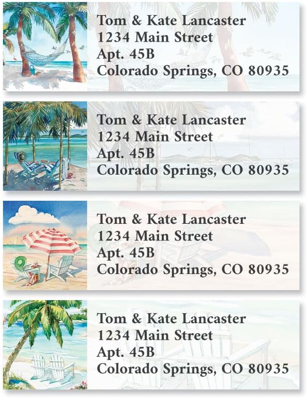 Colorful Images Beach Return Address Labels | Coastal Lounge, 240 Count, Self-Adhesive on Flat-Sheet Labels, Customize with Name & Shipping Address