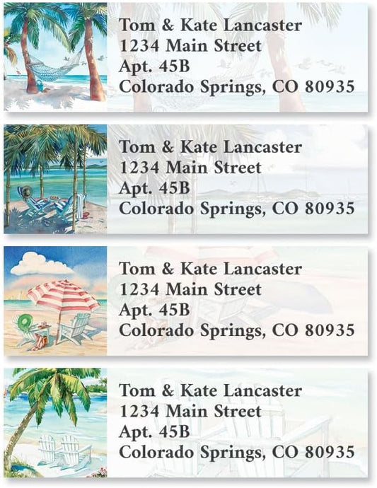 Colorful Images Beach Return Address Labels | Coastal Lounge, 240 Count, Self-Adhesive on Flat-Sheet Labels, Customize with Name & Shipping Address