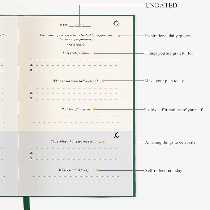 The Gratitude Journal - A Few Minutes a Day for More Happiness, Optimism, Affirmation & Reflection - An Effective Manifestation Guide Journal, Undated Daily Journals for Women & Men (Earth Green)