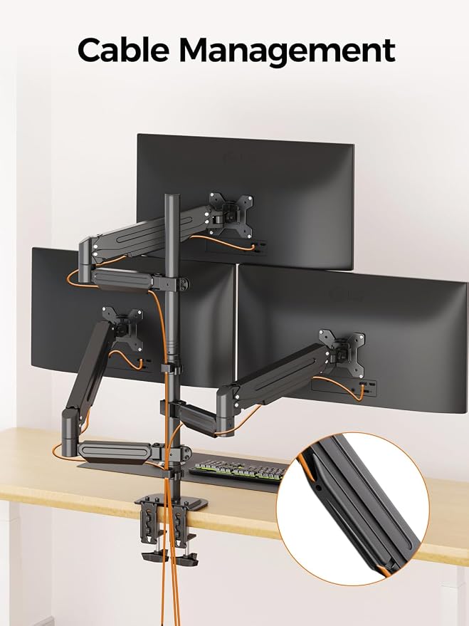 Bracwiser Triple Monitor Mount for Max 34" Screens, up to 24.25lbs Each, Full Adjustable 3 Monitor Desk Stand, Three Gas Spring Arm with Tilt Swivel Rotation, VESA 75x75/100x100mm, Black, MDX883B