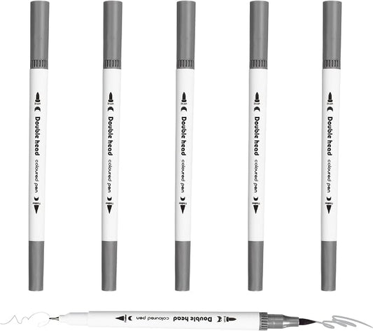 PATIKIL 6Pack Dual Brush Markers, Gray Watercolor Fine and Brush Tips Pens Colored Marker Calligraphy Coloring Art Supplies Set for Coloring Book Illustration Sketching Journaling