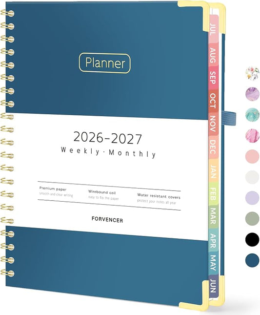 Forvencer Academic Planner 2026-2027, Hardcover Calendar Planner Weekly & Monthly, July 2026 - June 2027, 8.5" x 11", Daily Agenda with Tabs, College School Organizer for Student Teacher, Navy Blue