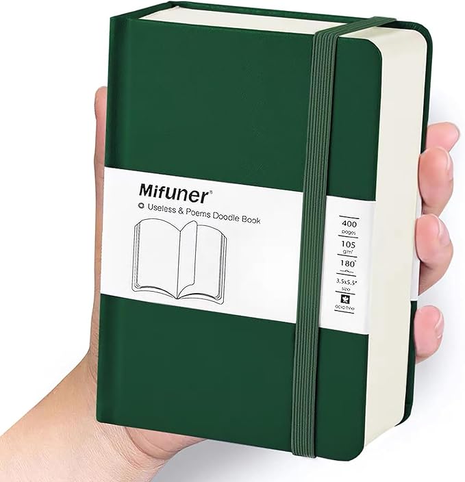 Mix Media Pad,3.5"x5.5" Small Hardcover Leather Art Sketchbook,105 GSM 200 Sheets/400 Pages Acid Free Artistic Painting Drawing Sketching Writing Paper, Handy Pocket Journal Notebook.Blackish Green