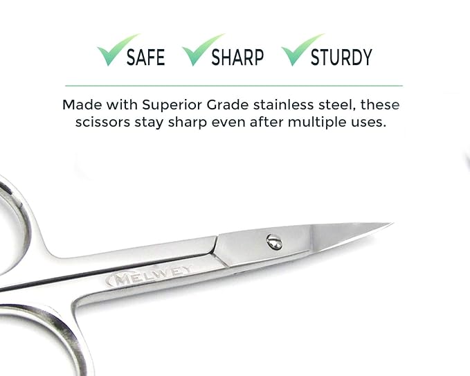 Eyebrow Scissors & Small Cuticle Scissors, 3.7 Inches – Curved Blade Manicure TSA Scissors, Stainless Steel for Eyelashes, Facial Hair, Pubic Hair, Men’s Moustache & Beard