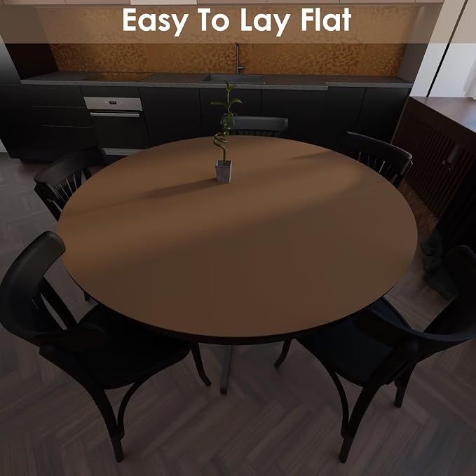 Round Table Cover - Can Be Used On Both Sides Waterproof and Easy to Clean Good Flatness Used for Dining Table(Mud Color+Champagne Gold Dia.42Inch)