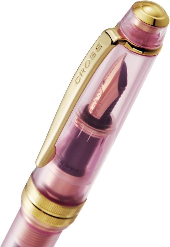 Cross Bailey Light Translucent Pink Sapphire Resin Extra-Fine Nib Fountain Pen - Professional Pen for Effortless Writing - Journaling, Note-Taking & More - Black Ink - Easy Handling