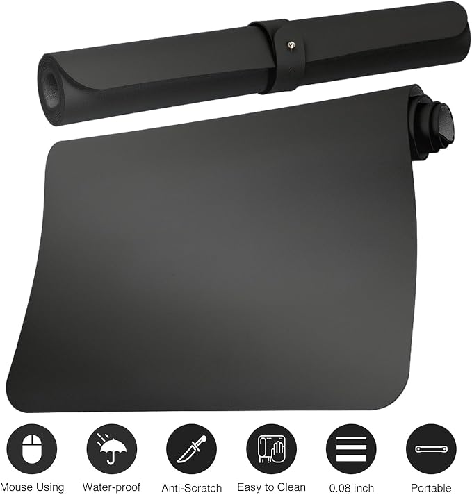 Boutilon Leather Desk Pad Protector,Laptop Desk Pad,Office Mouse Mat,Waterproof Leather Desk Blotter,Desk Writing Pad for Office and Home (M-Black,30"x14")