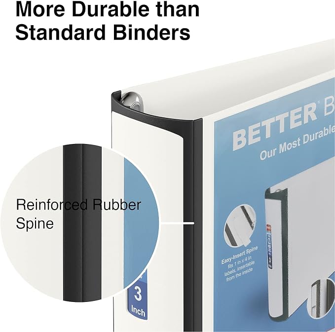 Staples 3‑Inch 3‑Ring Better Binder, Durable View Binder for Office & School Organization, White, 2‑Pack