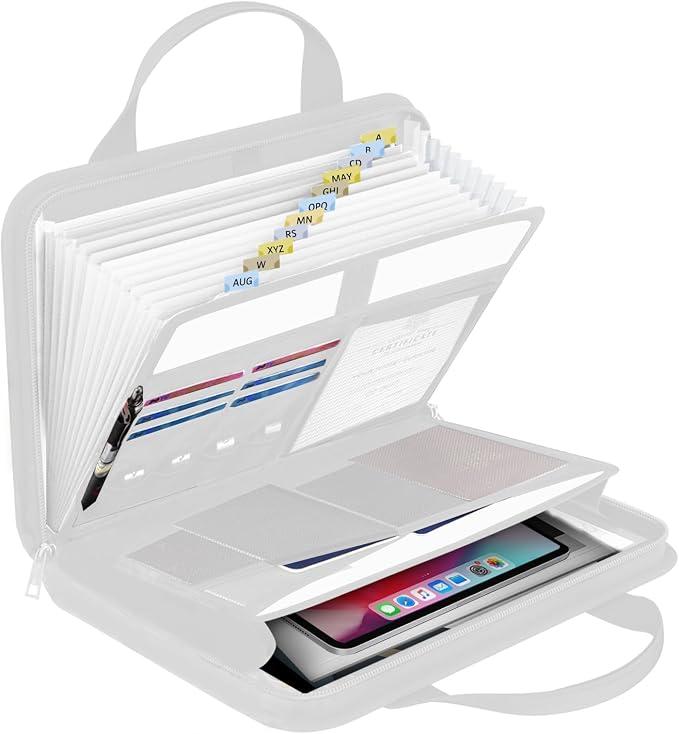 onvvippiv File Organizer Fireproof Expanding Accordion File Folder with Zipper Labels13 Pockets Document Organizer Holder Storage Box Bag for Business Office Receipt Home Travel