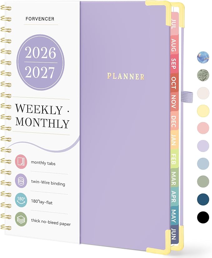 Forvencer Academic Planner 2026-2027, July 2026-June 2027 Weekly & Monthly Hardcover Calendar Planner, 8.5" X 11", Daily Agenda Book, School Office Notebook College Teacher Organizer A4, Purple