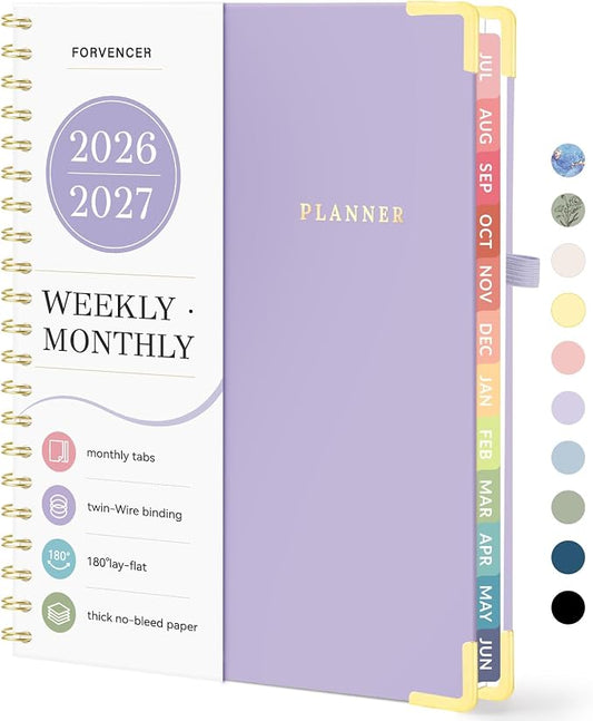 Forvencer Academic Planner 2026-2027, July 2026-June 2027 Weekly & Monthly Hardcover Calendar Planner, 8.5" X 11", Daily Agenda Book, School Office Notebook College Teacher Organizer A4, Purple
