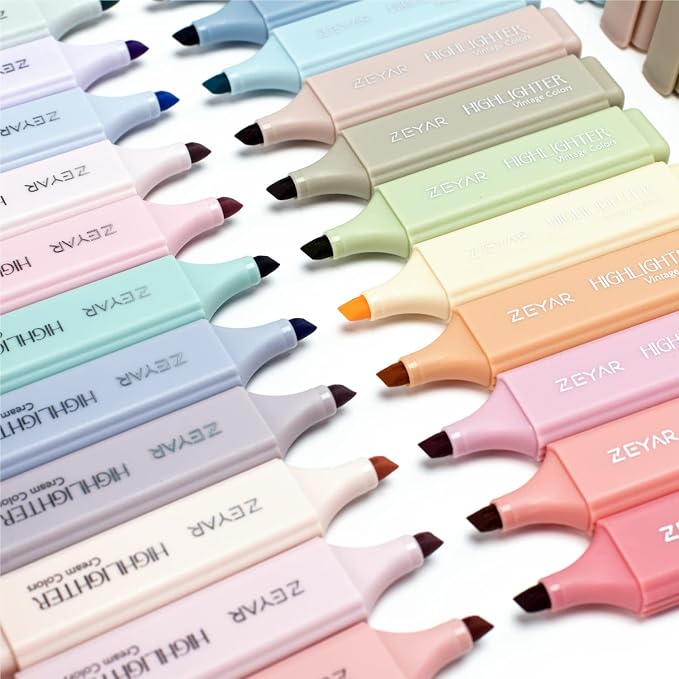 ZEYAR Highlighter Pen, Cream Colors Chisel Tip Markers, Water Based, Quick Dry, No Bleed, for Bible Study Notes School Office (24 Fulls Colors)