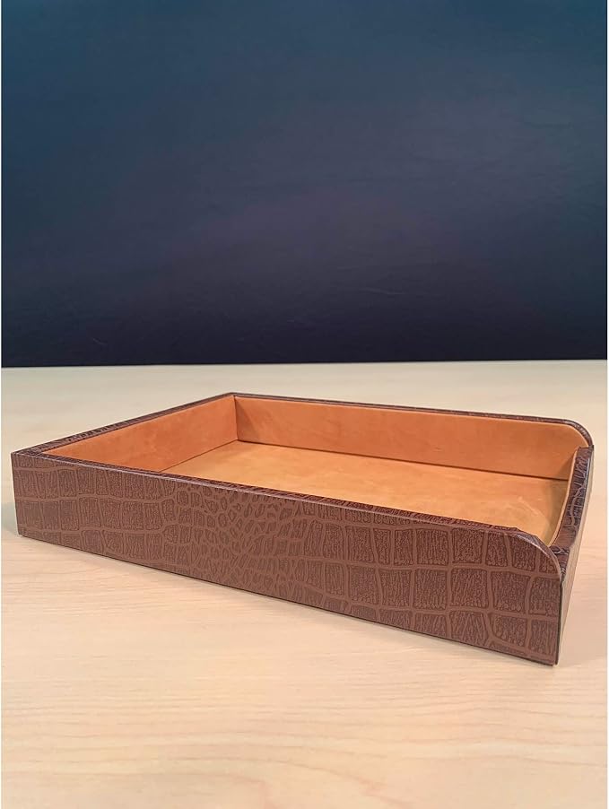 Dacasso Brown Crocodile Embossed Leather Luxury 8 Piece Desk Set - Blotter Pad & Desk Mat Organization Essentials - Executive Decor and Surface Protector