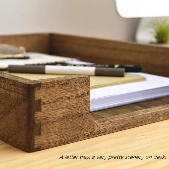 KIRIGEN Wooden Letter Tray, Single-Tier Paper Organizer for Desk, Brown TP | Front-Load Paper Tray Fits Letter and A4 Paper, Folders, Mail, and Magazinesfor Home Office; Paulownia Wood, Fully Assembled