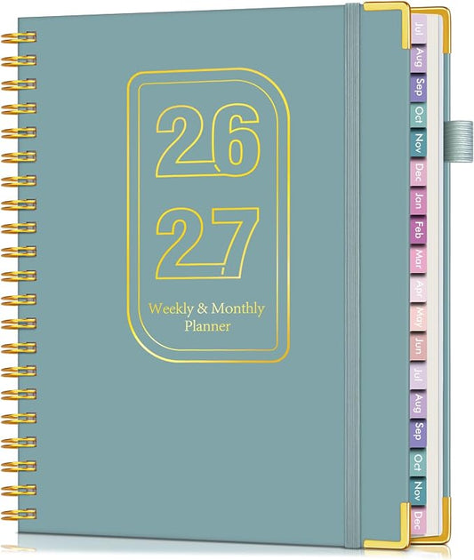 Academic Planner 2026-2027, 18 Months Weekly and Monthly Hardcover Planner, July 2026 - December 2027, 8.5" x 11" A4 Large Daily Calendar Planner Book with Tabs, Spiral College School Agenda Organizer for Student Teacher, Dusty Blue