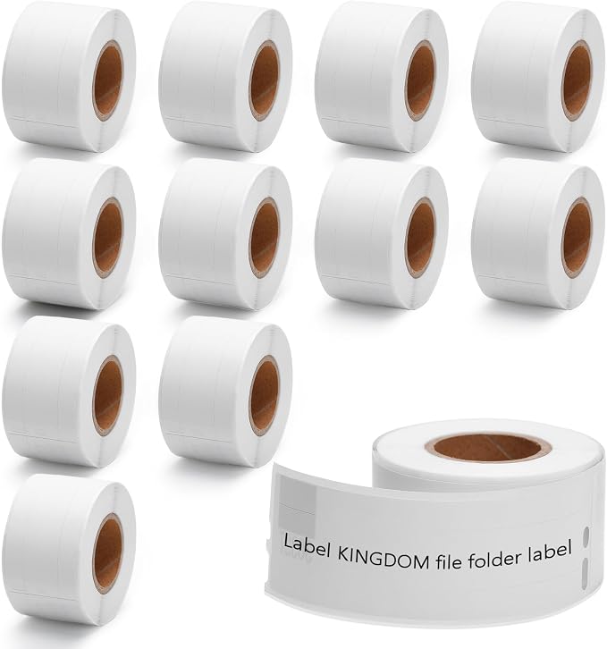 12Roll Compatible with Dymo LW 30327 1-Up File Folder Label 9/16" x 3-7/16" | Work with Labelwriter 330 400 450 Turbo Twin 4xl Printers, 130 Stickers per roll, Label KINGDOM LW White Paper Labels