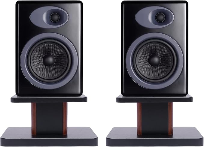 Universal Speaker Stand Pair, H6in Desktop Bookshelf Speaker Stands Holder for Surround Sound Studio Monitors Up to 33lbs, for Home Theater Living Room Floor, Black & Brown