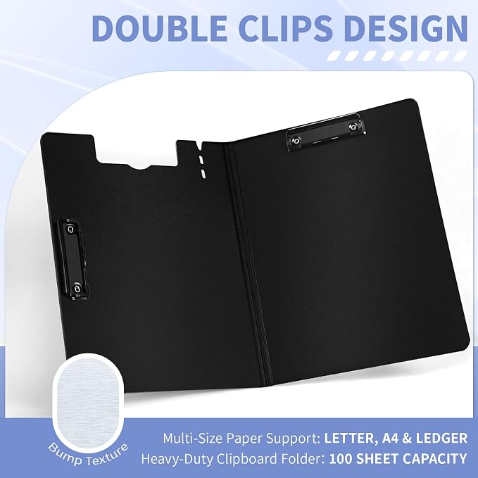 Clipboard Folder, with Dual Metal Clips, Embossed-Texture, Folding 360° Rotating, Nursing Clipboard for Letter and A4, Pen Holder (Silver, 2)