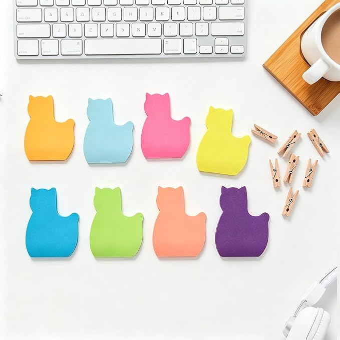 Sticky Notes, Cute Cat Sticky Notes 8 Pads 8 Colors Self-Stick Stickies Funny Note Pads 100 Sheets Teacher Back to School Supplies and Oﬃce Products