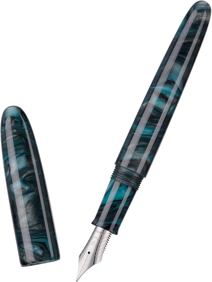 Asvine C80 Fountain Pen #8 Fine Nib Large Handcraft Pen with Converter Pen Case Collection Set (Green Ripple)