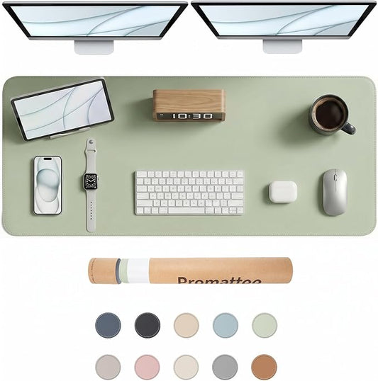 Large Desk Pad Non-Slip Desk Mat Protector for Keyboard Mouse Waterproof Vegan Leather Surface Faux Leather Laptop Mat Smooth Mouse Pad Premium Gift Tube Matcha Green 47" x 17"