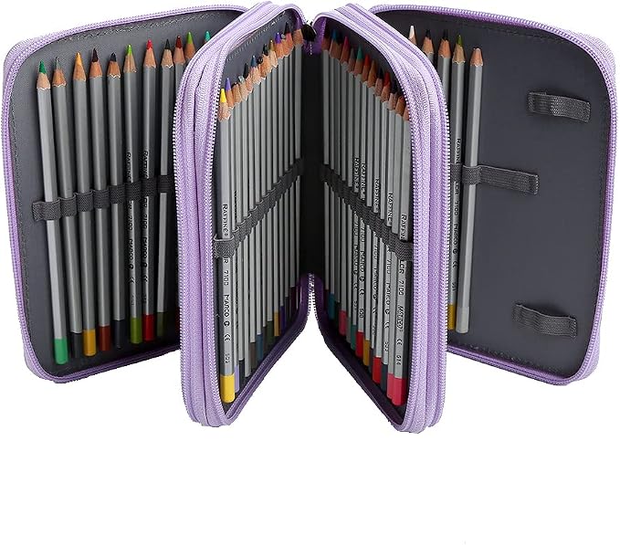 PU Pencil Case with 72 Slots - Colored Pencil Case Organizer with Zipper for Watercolor Pens or Markers
