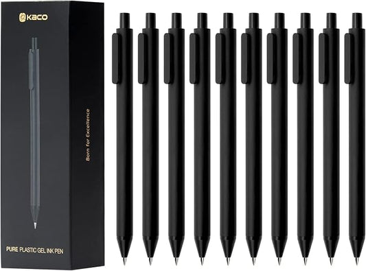 Kaco Gel Pens, 0.5 mm Fine Point, Black Ink 10 Count, Quick Dry Smooth Writing, Aesthetic Office Supplies Refillable Retractable