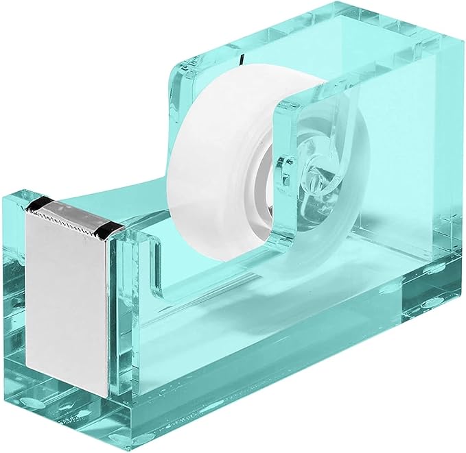 OfficeGoods Acrylic Tape Dispenser – Modern Desk Organizer for Office Supplies, Heavy Duty Refillable Tape Holder for Home and School Crafting, Stylish Desktop Accessory for Gift Wrapping, Green